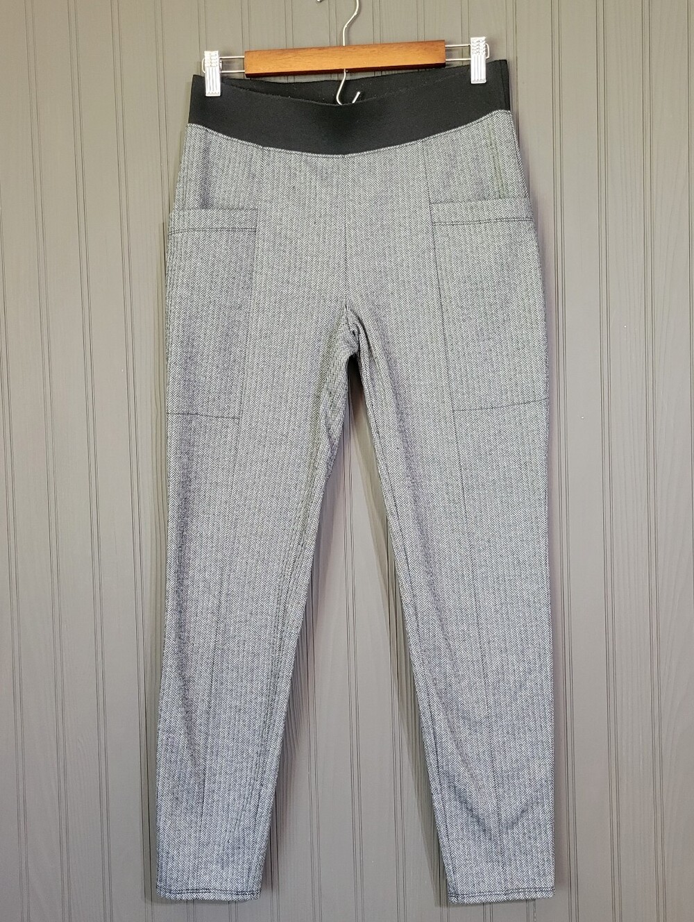 Banana Republic Fleece Lined Leggings Herringbone Pattern Gray Women's Small